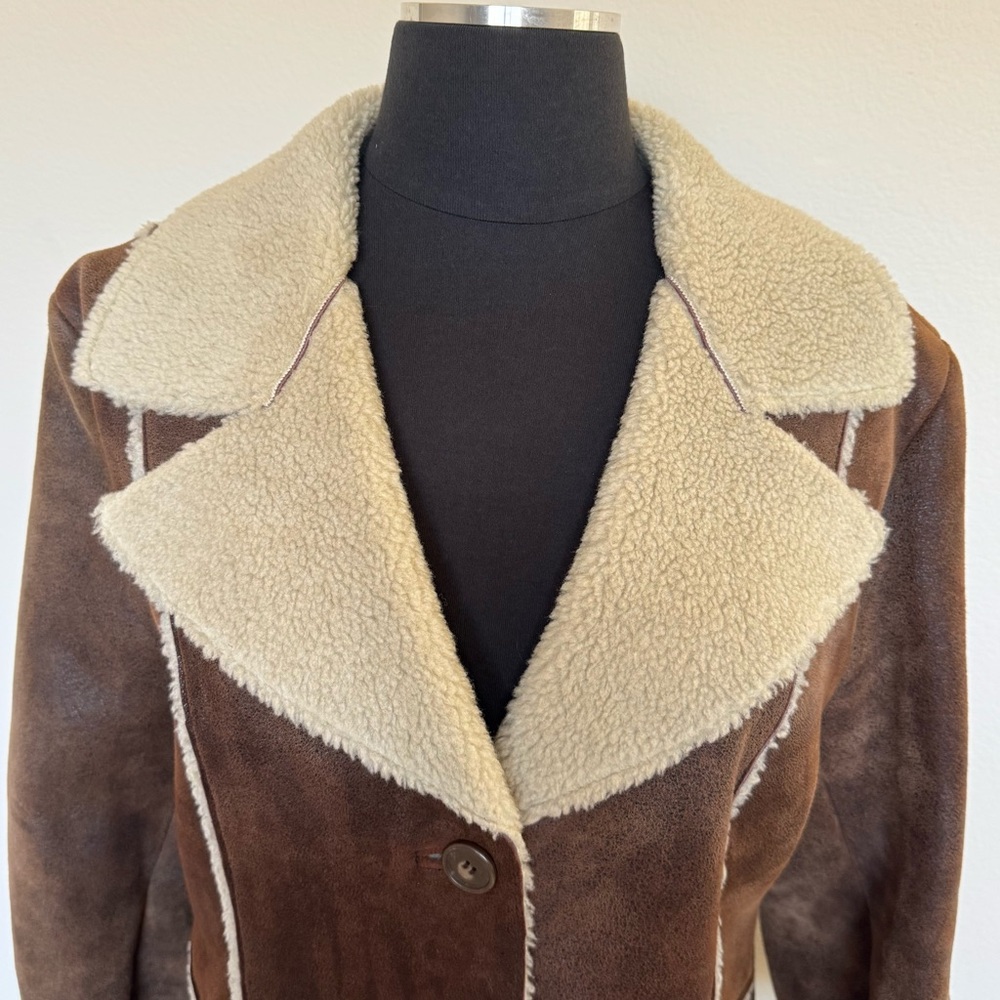 Vintage Wilsons Leather Pelle Studio Shearling Long Coat Brown Size Large - Picture 6 of 10